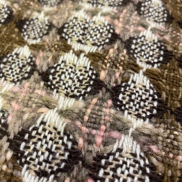 MOSCHINO Vintage 90s Brown Pink Tweed Trumpet Skirt Ruffle Hem Size 6 - Picture 2 of 8